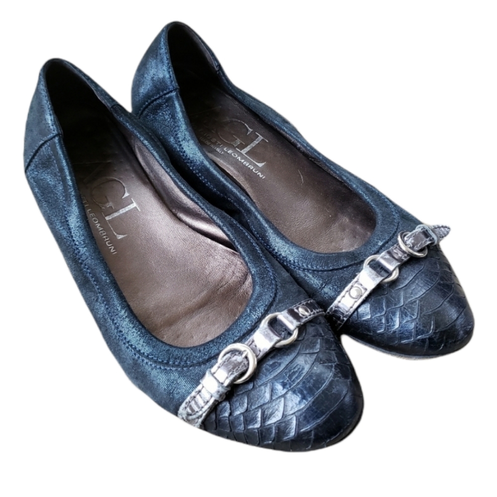 AGL Italty navy blue snakeskin cap toe flat 39.5